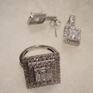 Authentic genuine TSC DIAMONELLE COCKTAIL RING & EARRINGS STERLING SILVER 6.5